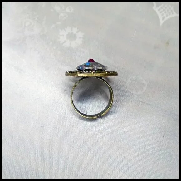 Rainbow Ring, Vintage Glass Stone - Special One of a Kind - Picture 7 of 12